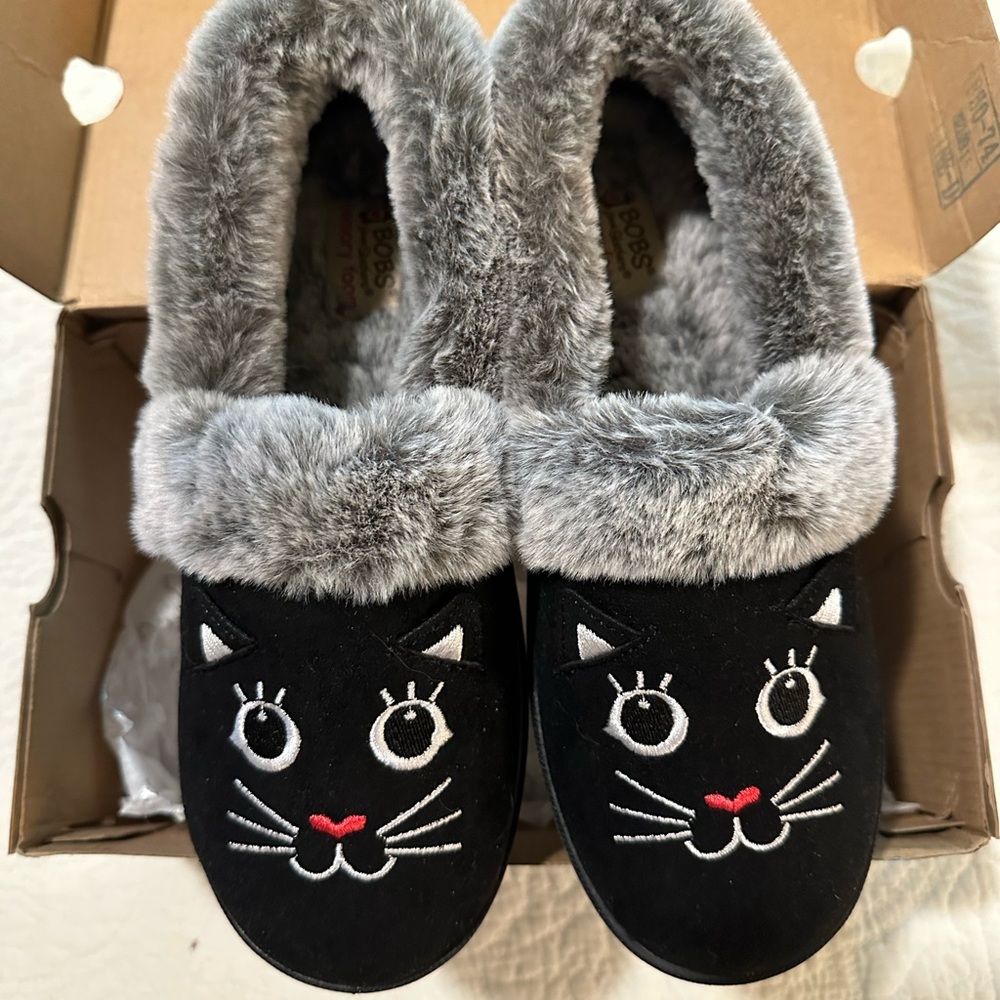 BOBS by Skechers MEOWSlippers with Gray Fur Lining-NIB